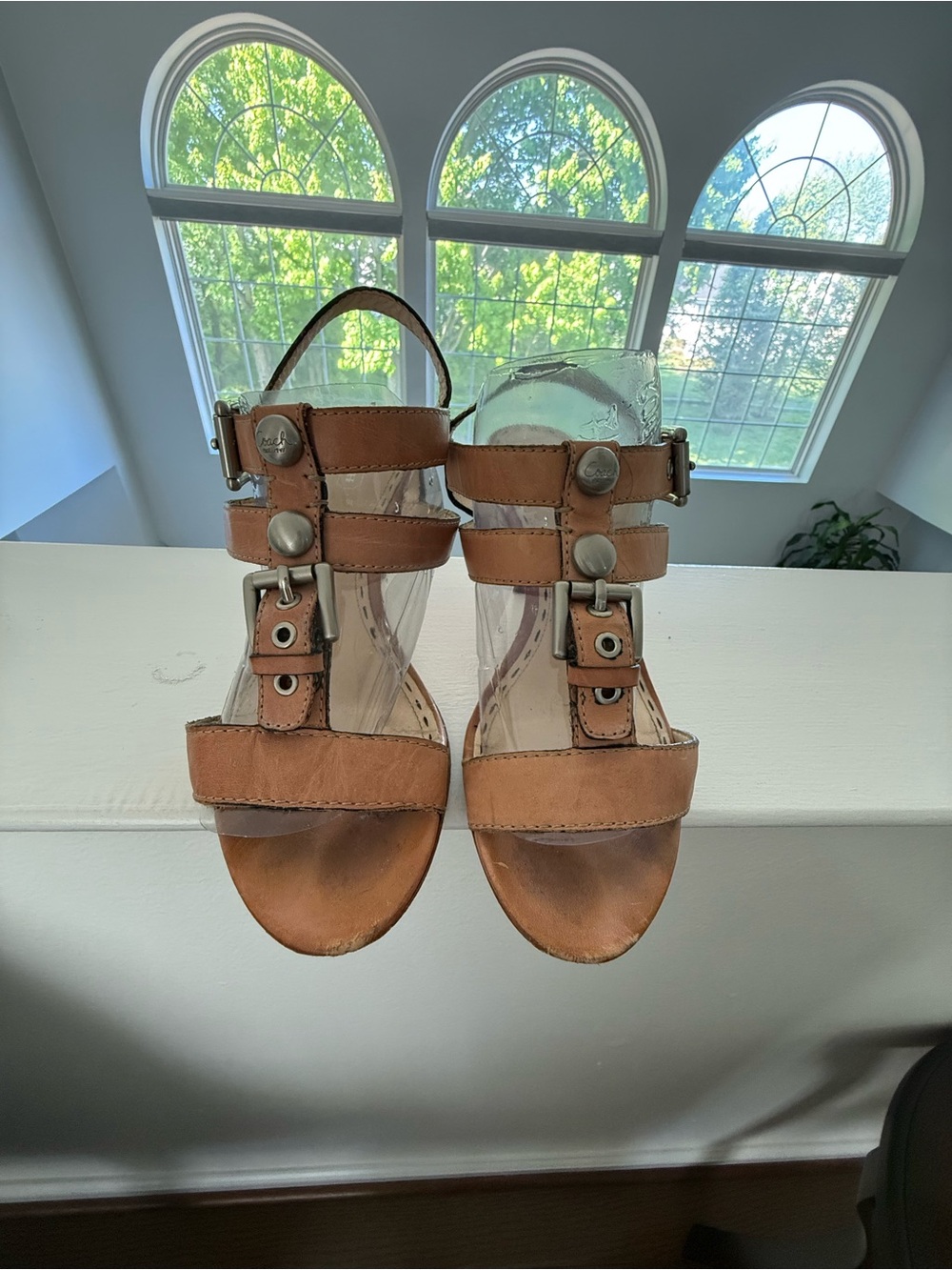 Coach Tan Leather Buckle Sandals — Women